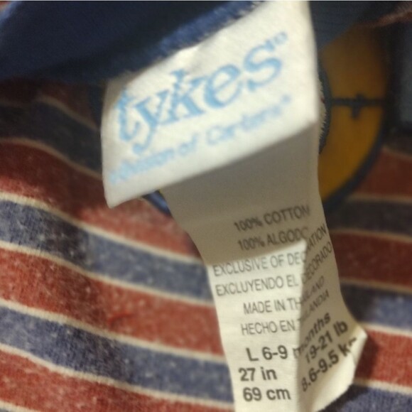 Tykes Play Ball Bodysuit Onesie Red, White & Blue Stripes Size L(6-9) Month! - Picture 2 of 8